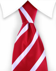 Red and white striped extra long tie