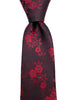 Raspberry Red Floral on Burgundy Black Background Silk Necktie