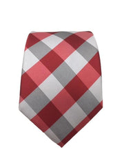 Red, Light Silver, Charcoal Checkered Tie