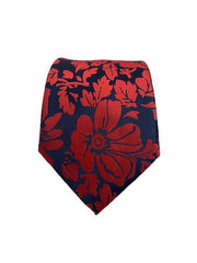 Navy Blue Tie with Red Floral Design