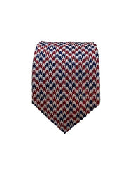 Red and Navy Blue Houndstooth Men's Tie