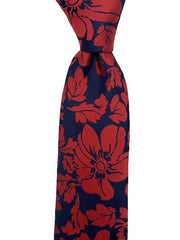 Navy Blue Tie with Red Floral Design