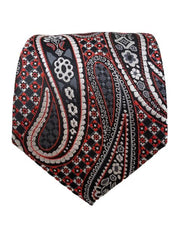 Charcoal Gray, Red, Black & Silver Paisley Tie