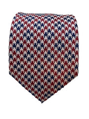 Red and Navy Blue Houndstooth Men's Tie