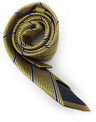 rolled up gold & navy tie