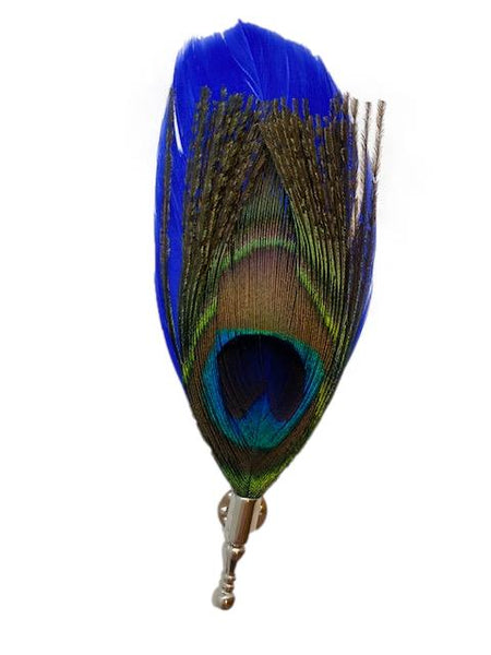 Blue Feather and Peacock Feather Lapel Pin