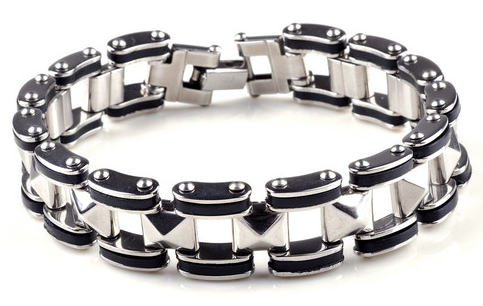 Stainless steel and black bracelet