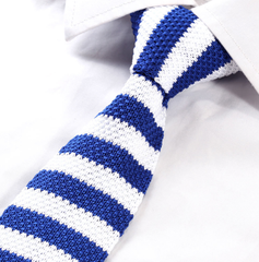 Blue and white striped skinny knitted tie
