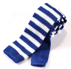 Royal Blue & White Striped Knit Tie