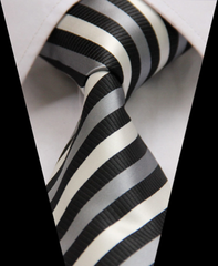 Black, White & Silver Striped Necktie