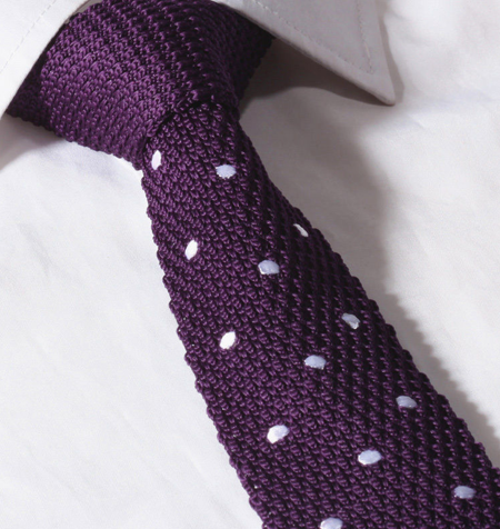 Grape Purple with white polka dots skinny knitted necktie