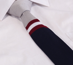 Navy, burgundy, white, gray knit tie