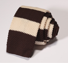 Dark Brown Striped Skinny Knit Tie