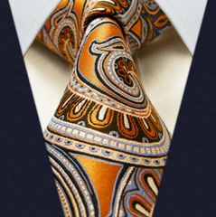 Orange and blue paisley necktie