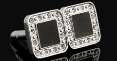 Silver cufflinks with black and crystals