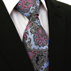 Steel Blue & Pink Paisley & Floral Tie