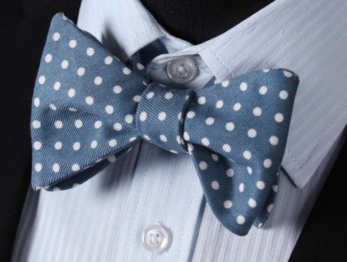Cotton Blue Bow Tie with White Dots