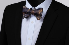Self tie Navy and Gold Paisley Bow Tie
