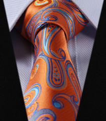 Orange and Blue Paisley Silk Tie