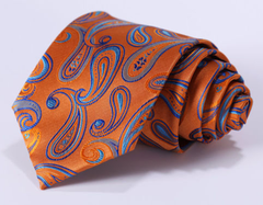 Orange and Blue Paisley Silk Tie