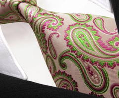soft pink tie with green & pink paisley