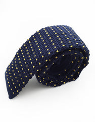 Navy blue and yellow specks knit tie - side view