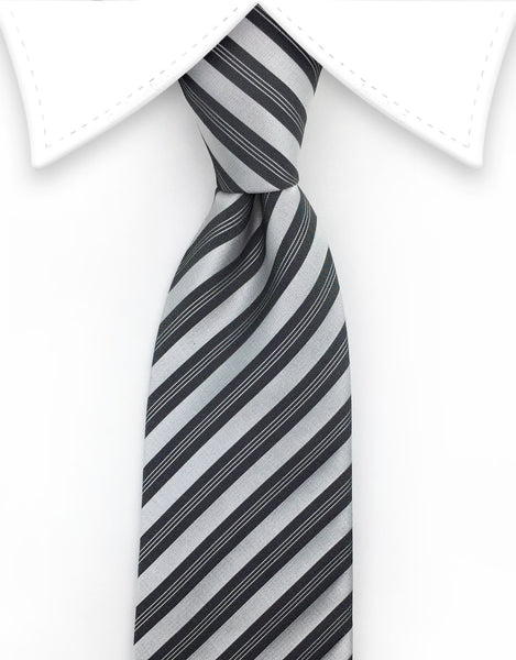 Silver Charcoal Striped Necktie
