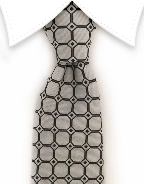 Silver Tie with black squares