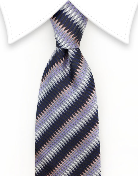Silver & Navy Blue Silk Tie