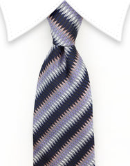 Silver & Navy Blue Silk Tie