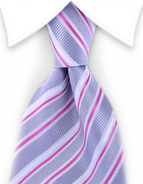 silver and pink extra long striped tie