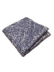 Light Silver & Navy Blue Floral Pocket Square