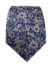 Silver, Blue and Pink Mini Floral Tie