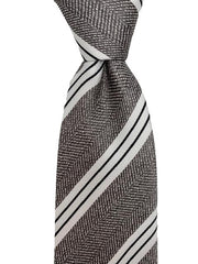 Silvery Gray Brown Tweed Look with White and Black Stripes 2XL Tie