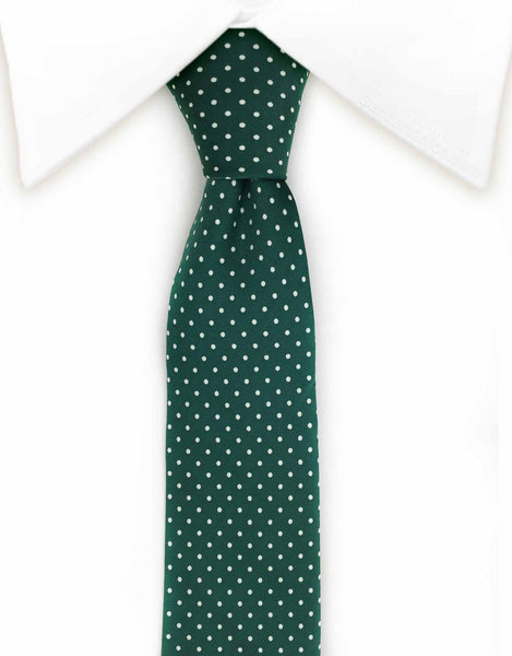 green skinny necktie with white micro dots