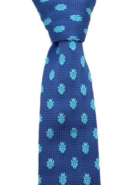 Steel Blue Emblem Skinny Knit Tie with Pink Stripe