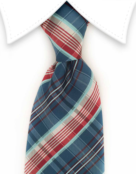 teal and red plaid tie