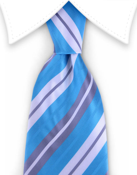 aqua, silver & white striped tie