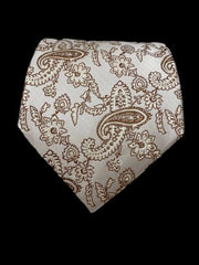 Elegant Antique White Silk Tie with Light Brown Paisley Pattern