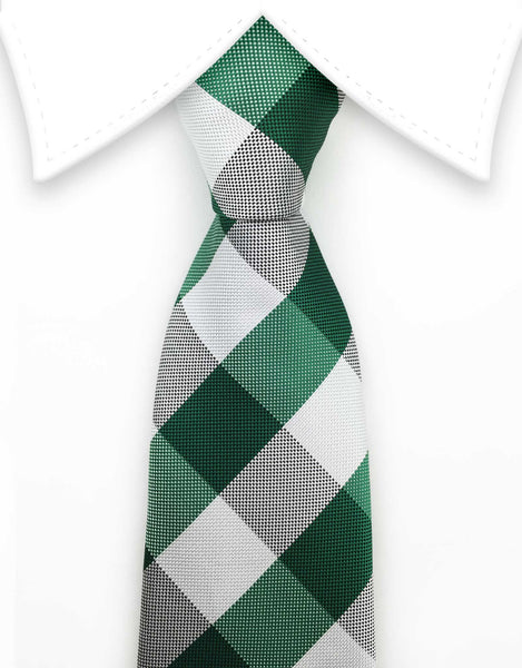 White and Green Checkered Extra Long Tie