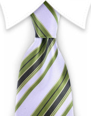 khaki green white striped mens tie