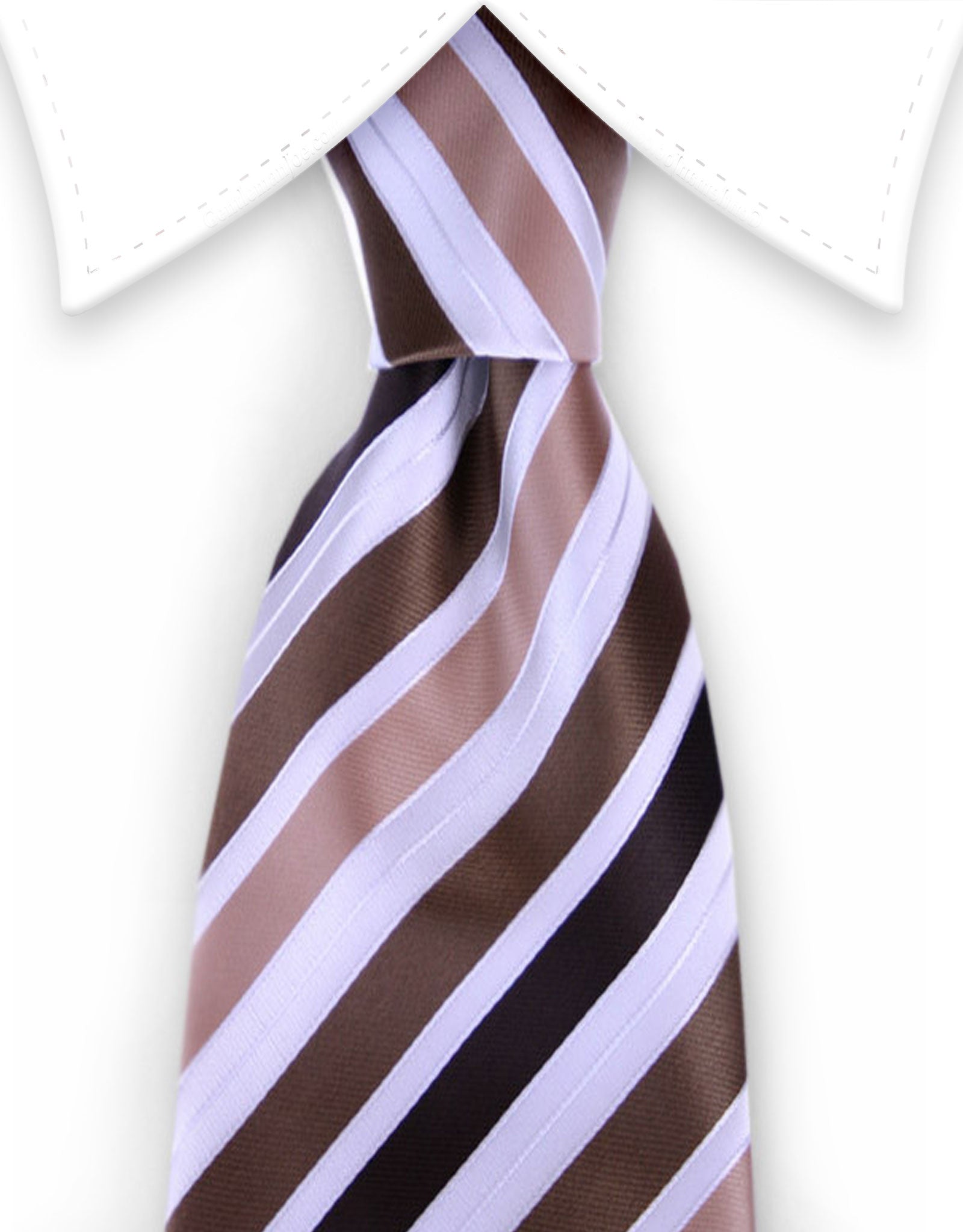 brown and white striped tie
