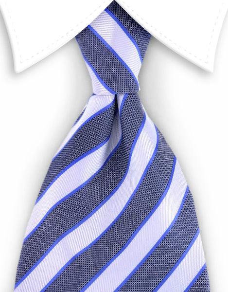 white, black and blue necktie