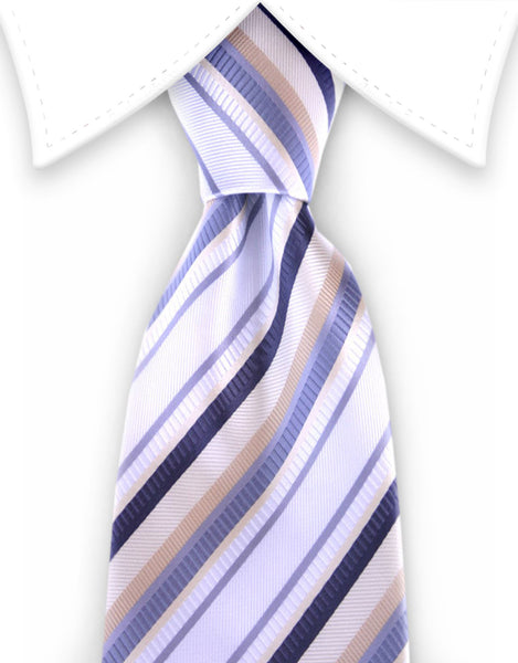 White, Silver, Charcoal & Gold Striped Tie