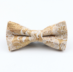 Cork Bowtie with White Flowers and Gold Dots