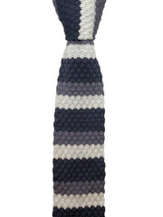 Charcoal, Gray & White Striped Knit Tie