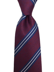 Burgundy, Blue and White Striped 2XL Tie with Herringbone Design
