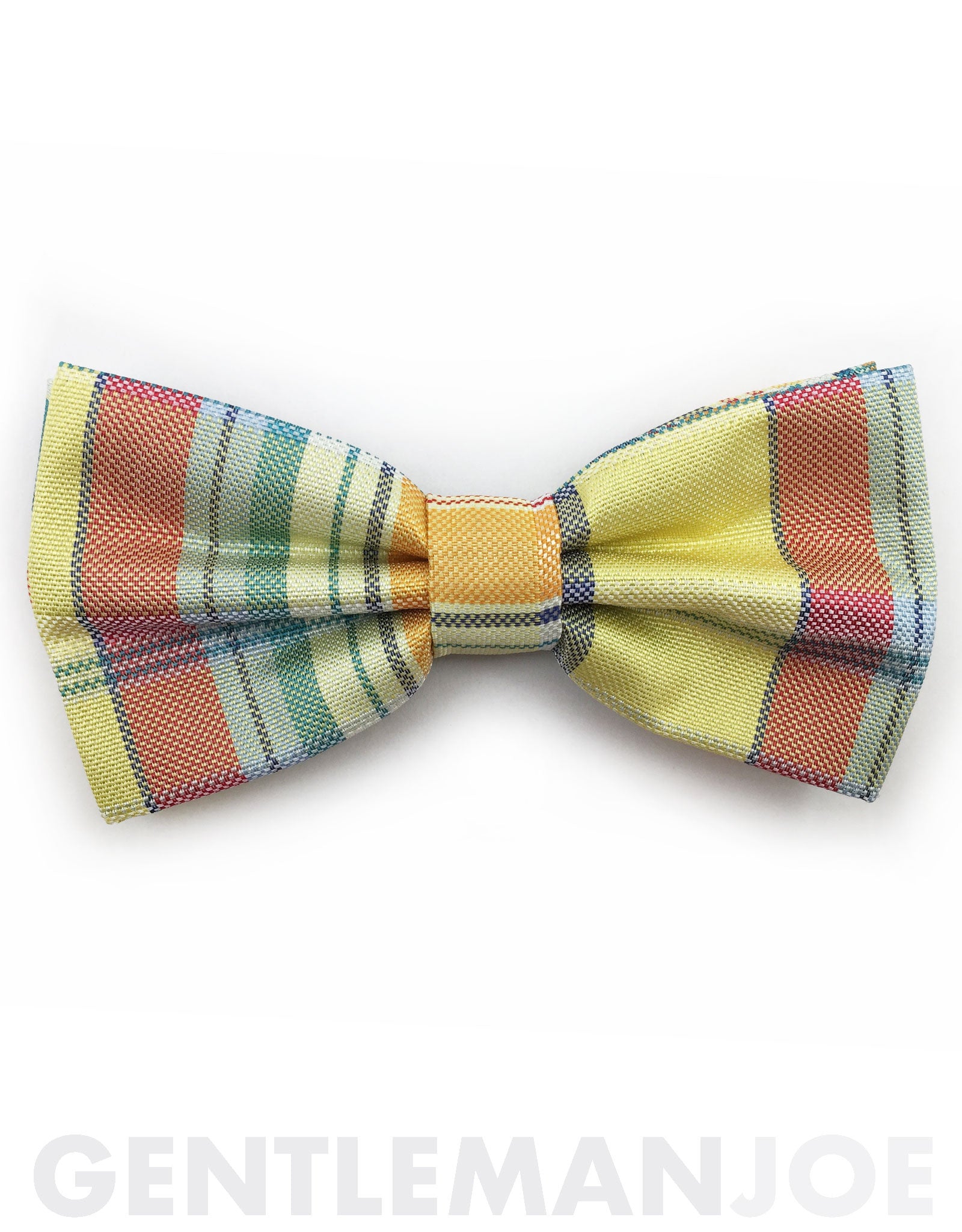 yellow, orange, green plaid bow tie