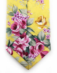 yellow pink flowered skinny tie