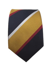 Navy Blue, Golden Mustard Yellow, Silver and Burgundy Striped Tie